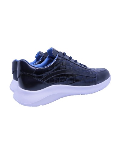 Tenis De Cuero Grabado Azul