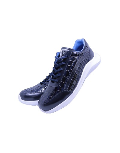 Tenis De Cuero Grabado Azul
