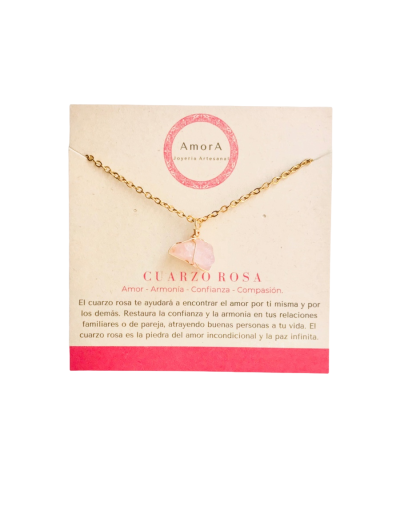 Collar cuarzo rosa natural en bruto