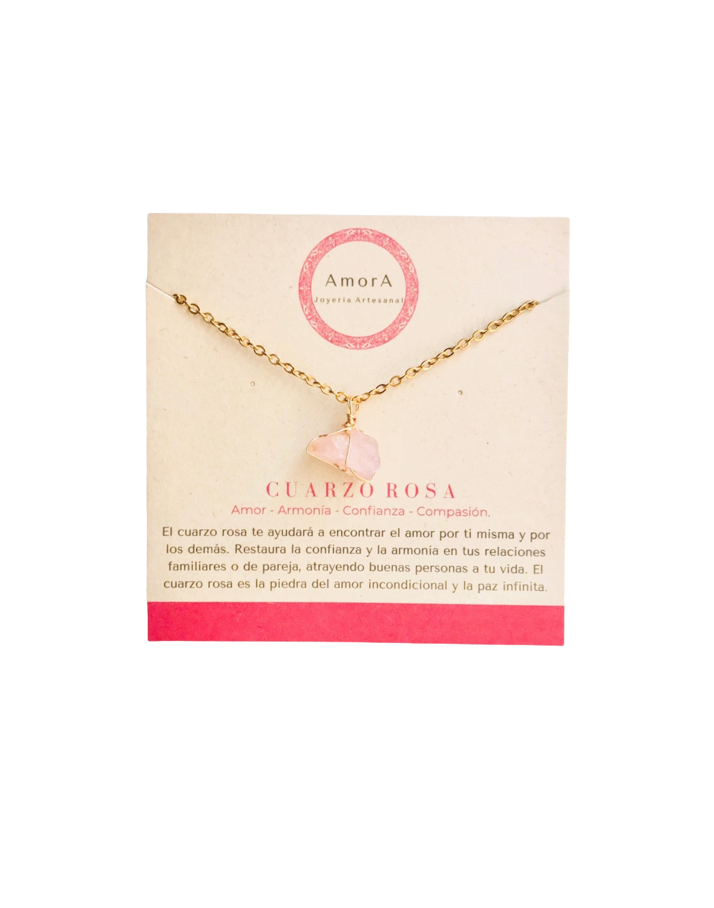 Collar cuarzo rosa natural en bruto