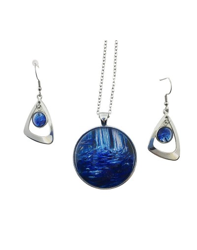 Collar y aretes cascada azul