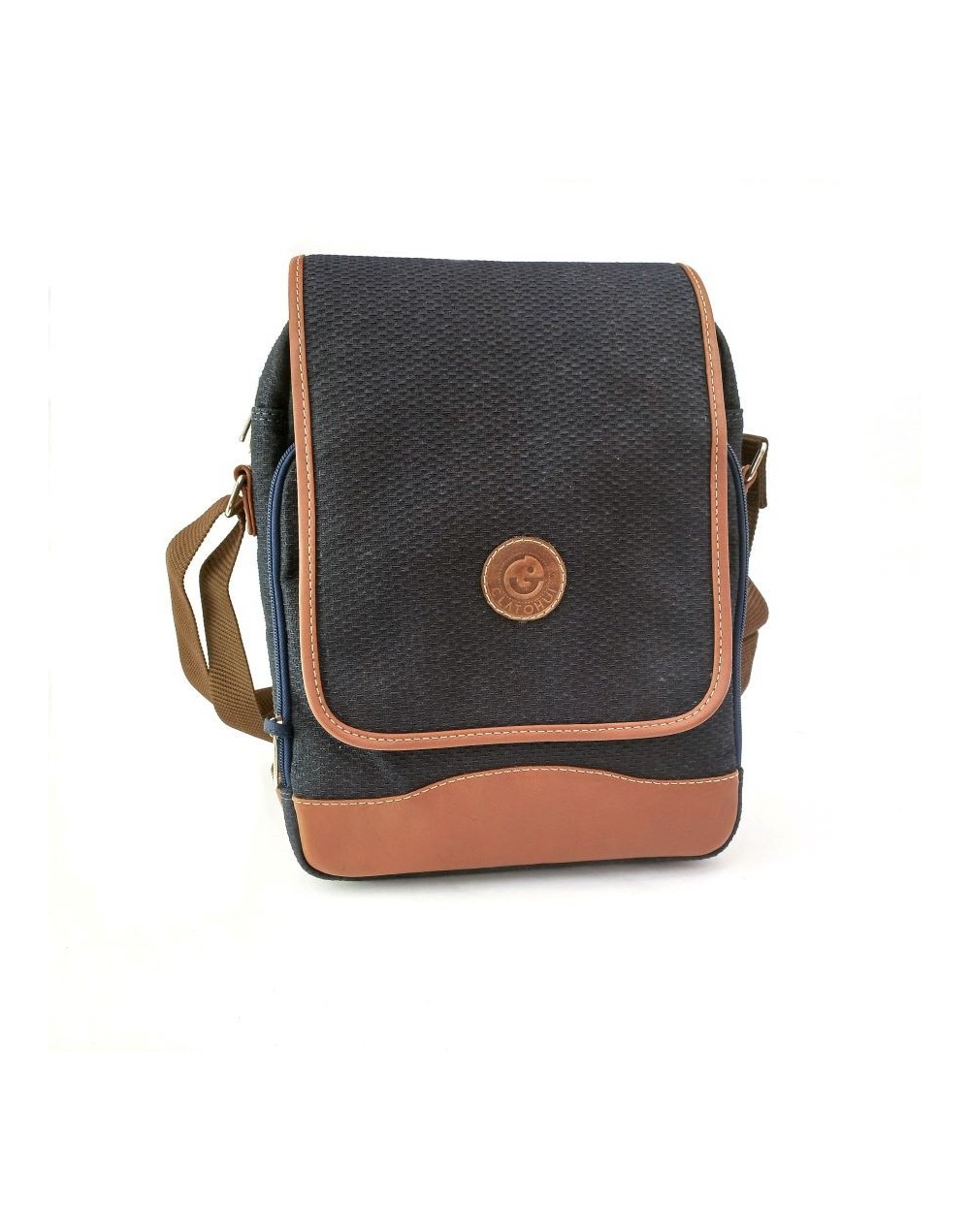 Bolso hombre tipo manos libres azul con tapa
