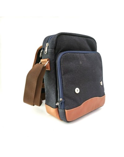 Bolso hombre tipo manos libres azul con tapa