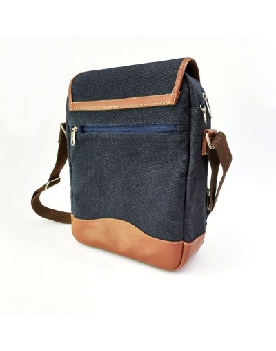 Bolso hombre tipo manos libres azul con tapa