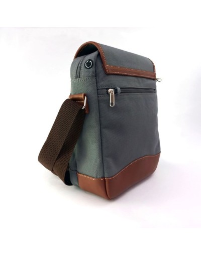 Bolso hombre tipo manos libres gris con tapa