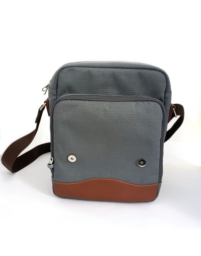 Bolso hombre tipo manos libres gris con tapa