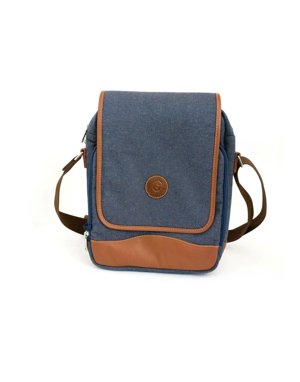 Bolso hombre tipo manos libres jean con tapa