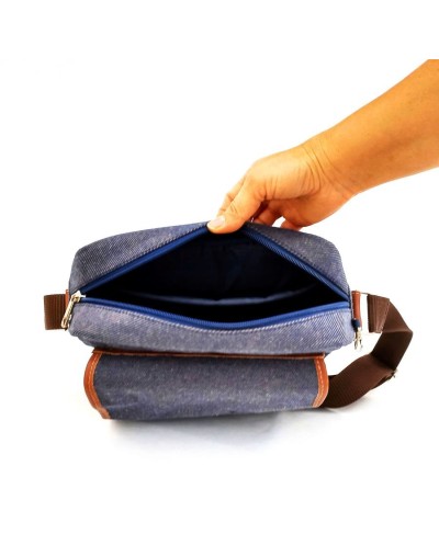 Bolso hombre tipo manos libres jean con tapa