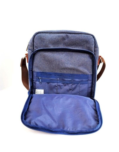 Bolso hombre tipo manos libres jean con tapa