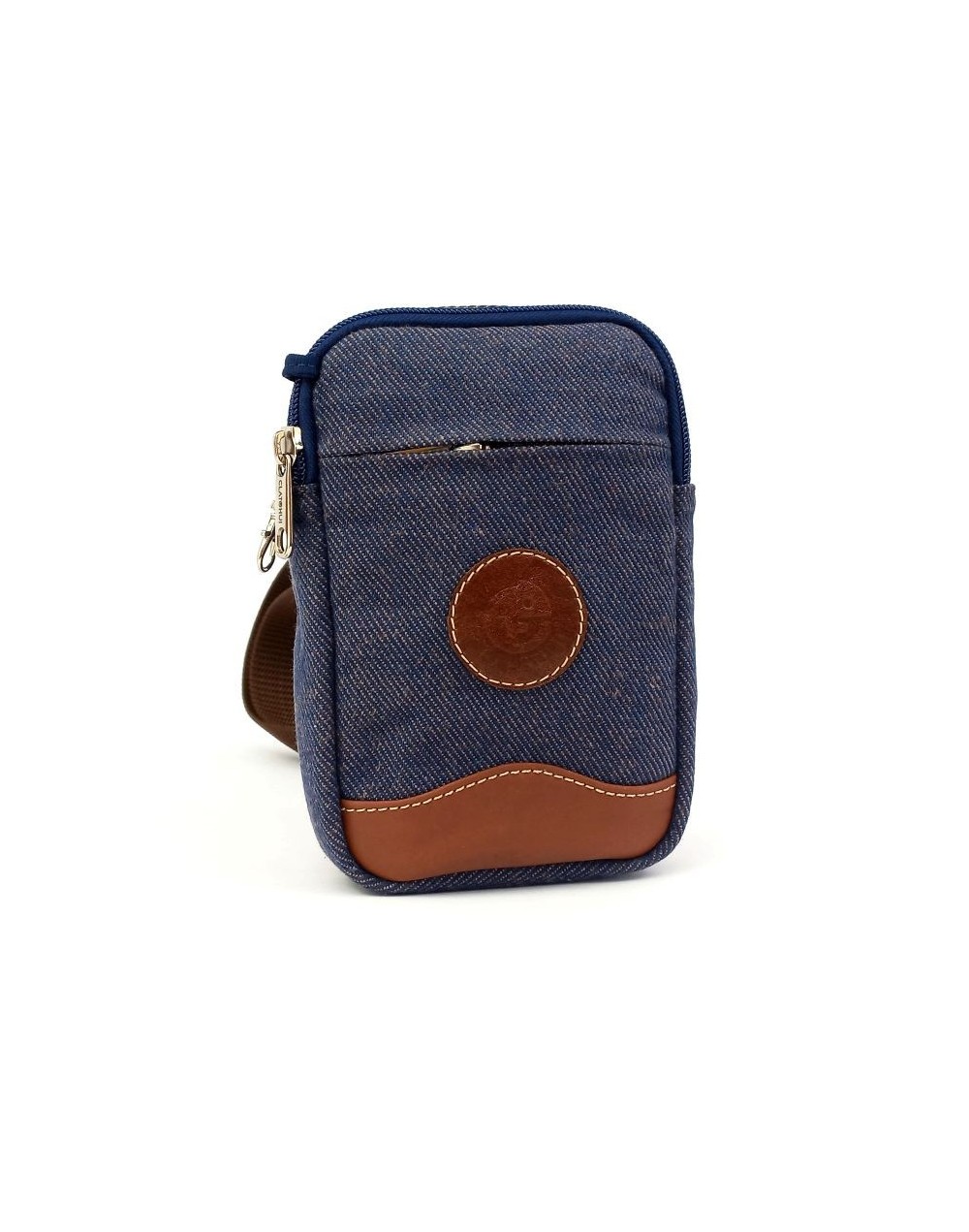 Bolso tipo manos libres portacelular azul jean