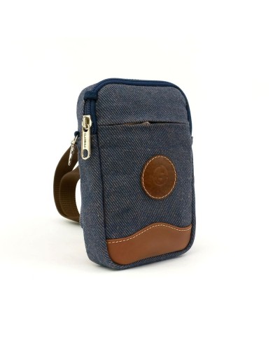 Bolso tipo manos libres portacelular azul jean
