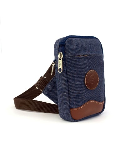 Bolso tipo manos libres portacelular azul jean