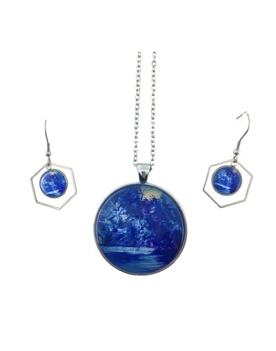 Juego de collar y aretes árboles azules