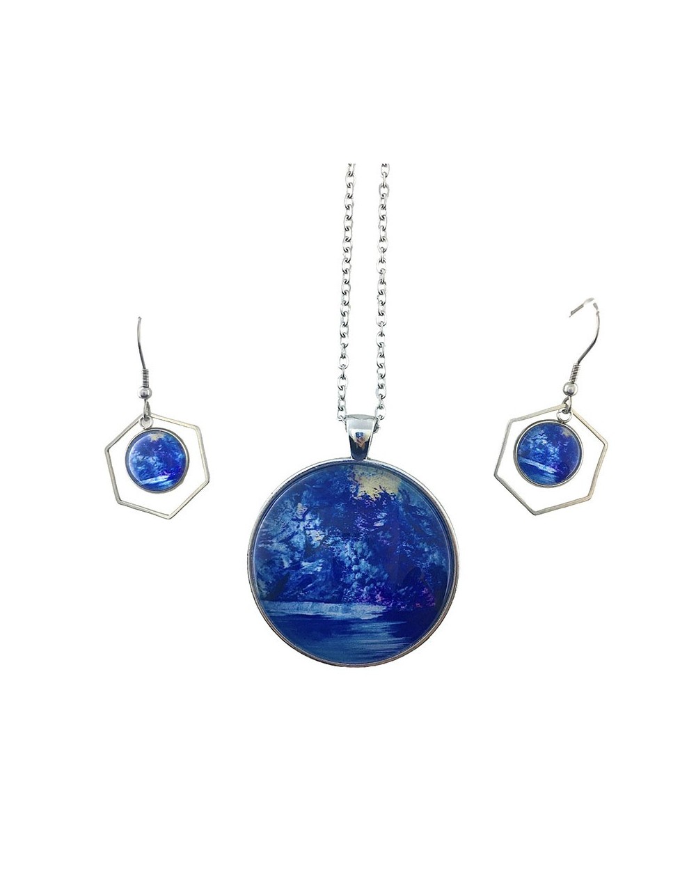 Juego de collar y aretes árboles azules