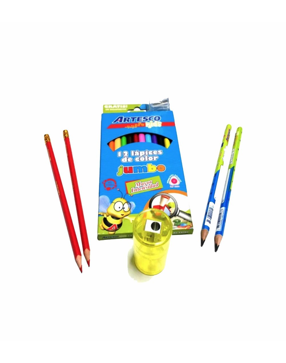 EC02  Colores Jumbo x12  Lápiz Jumbo  2 Lápices Rojos Sacapunta cilíndrico colores surtidos