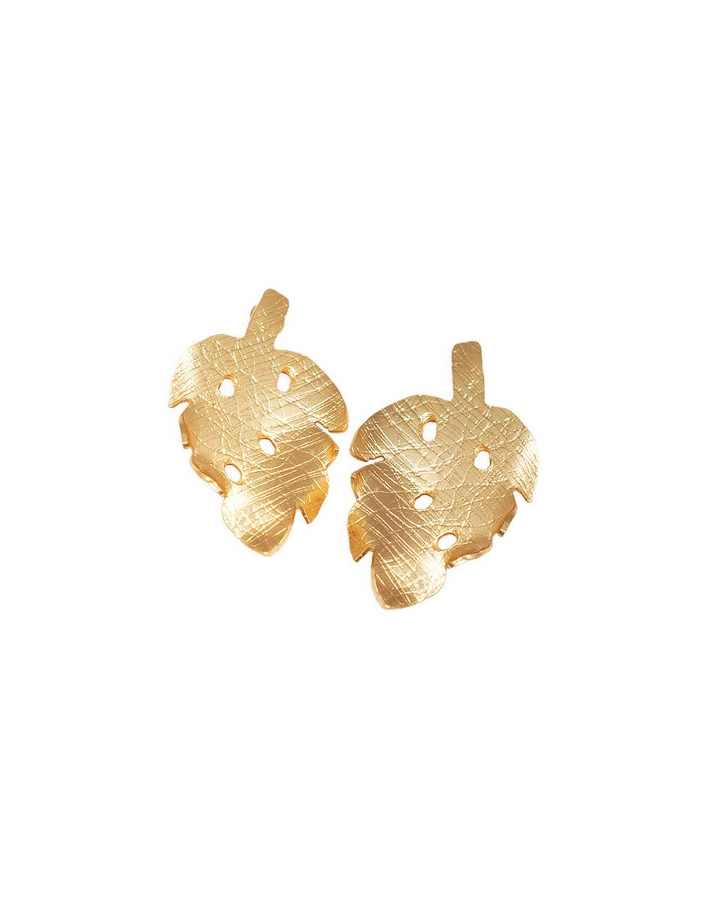Aretes hoja balazo baño de oro 24 quilates