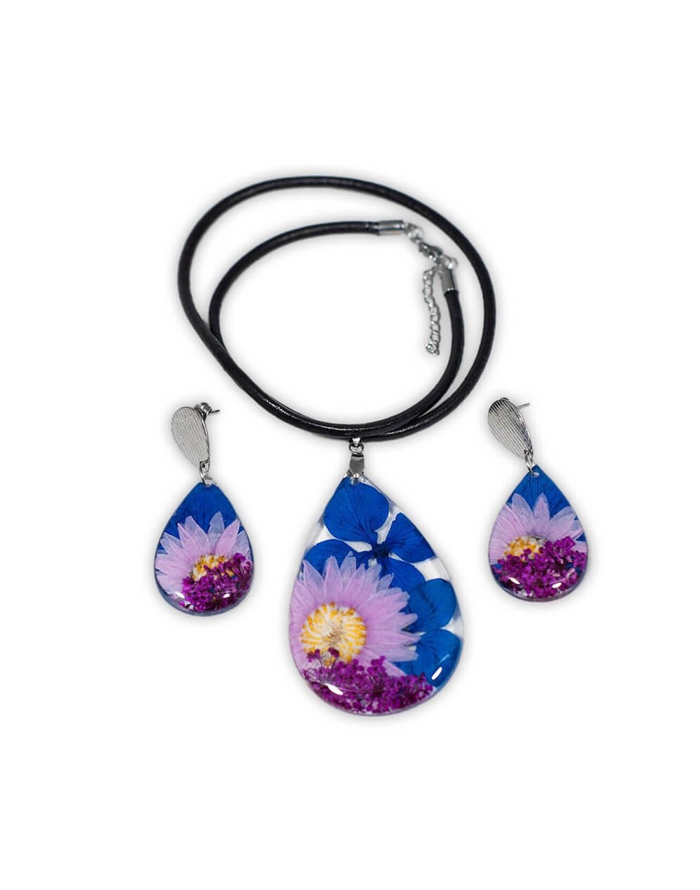 Set collar y aretes flores naturales  elegante