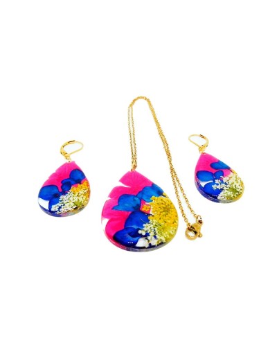 Collar y aretes flores naturales alegre