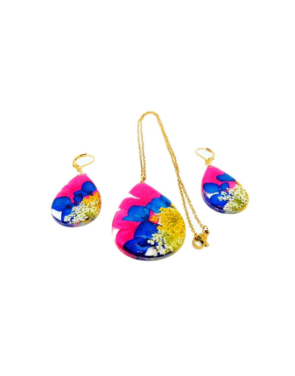 Collar y aretes flores naturales alegre