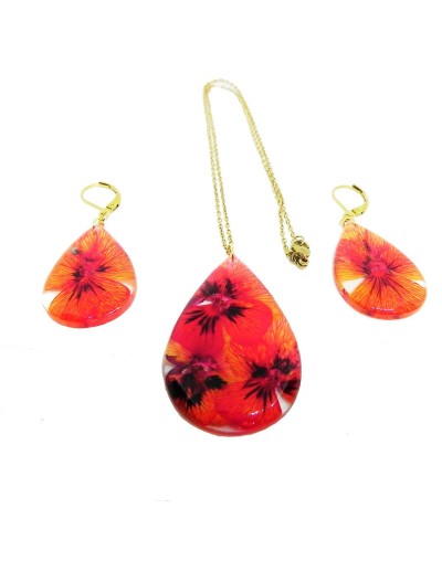 Collar y aretes flores naturales alegre