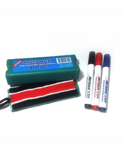 EC09  Marcadores Borrables y borrador para tablero con deposito