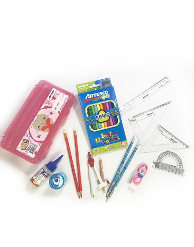 EC12  Kit 12LápicesSacapuntasBorradorCartuchera y más