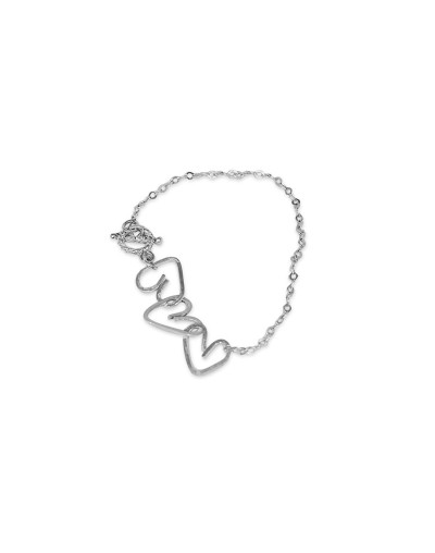 Pulsera lluvia de corazones en plata ley 950