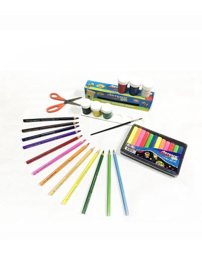 EC36  Kit Plastilina Neón  Colores Triangulares X12  Temperas X6  Tijeras