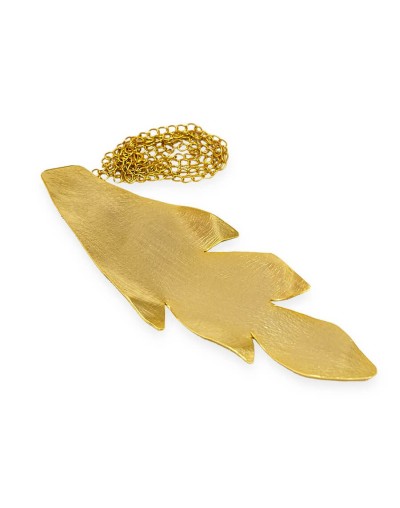 Collar hoja largo bronce con baño de oro 24 quilates