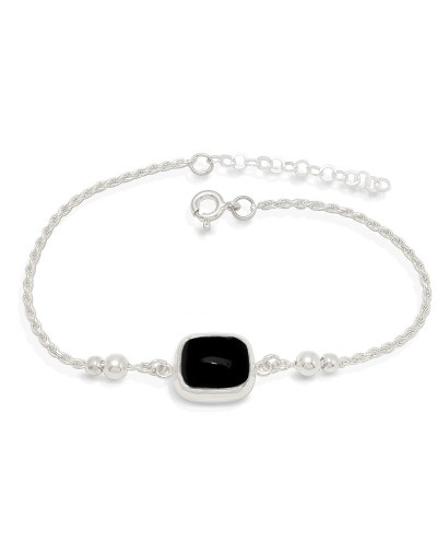 Pulsera rectángulo cabuchón ónix y balines Quezttema
