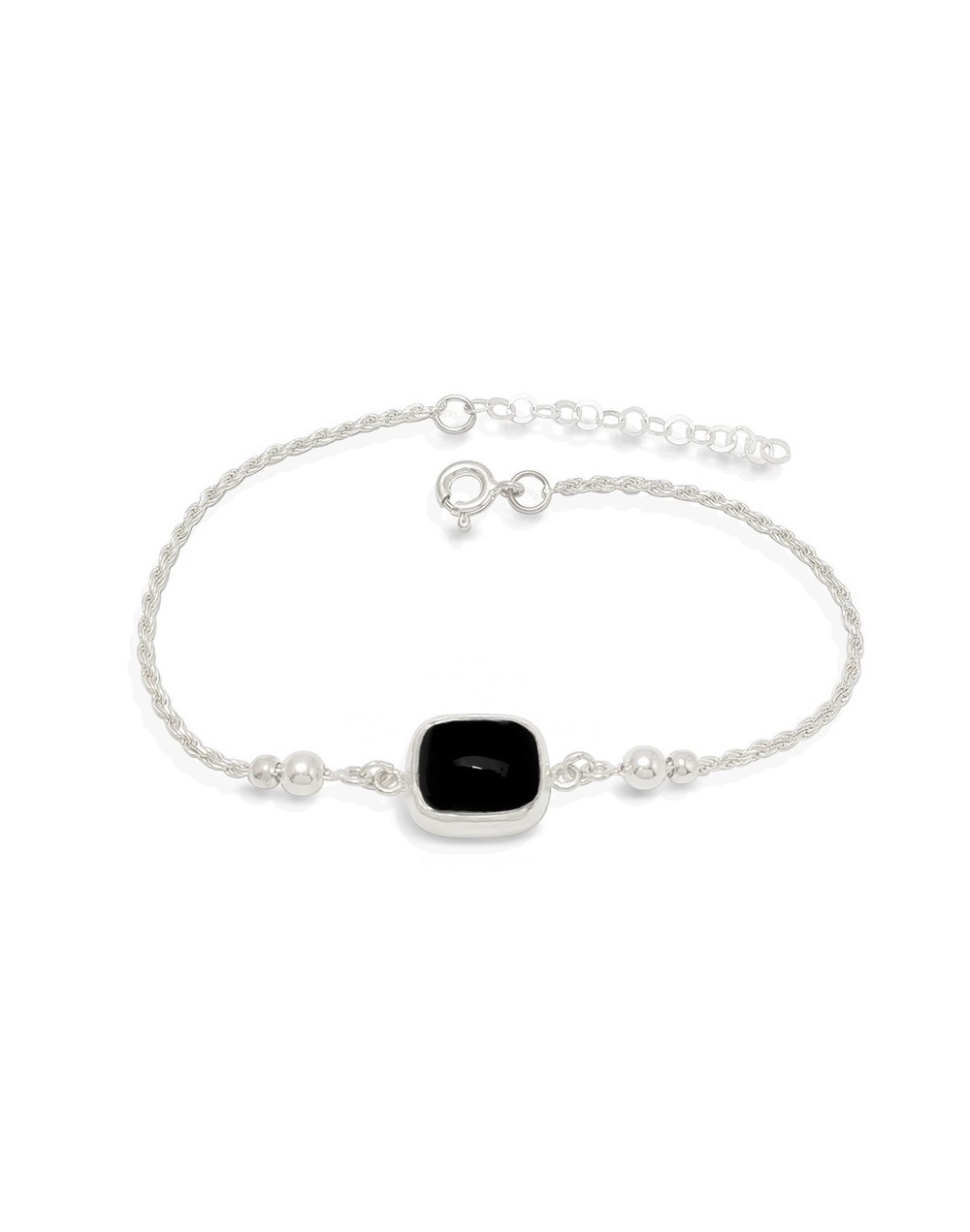 Pulsera rectángulo cabuchón ónix y balines Quezttema