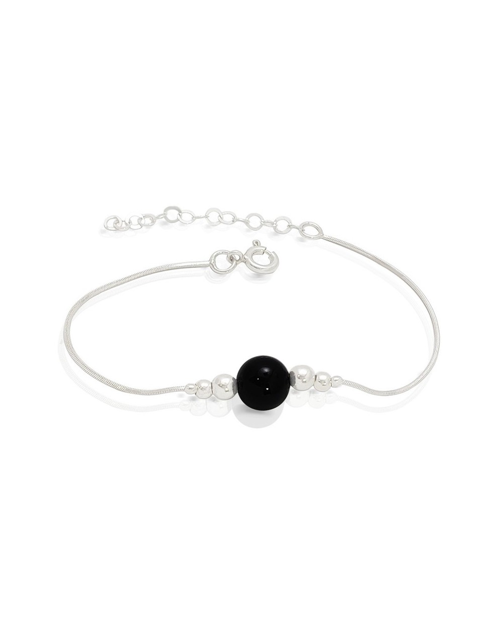 Pulsera esfera ónix balines y cola ratón Quezttema
