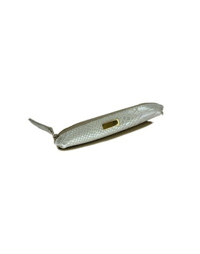 Mini cartuchera cuero croco champaña