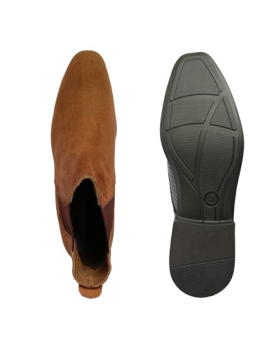 Botín Chelsea New Para Hombre Outfit Miel Gamuza