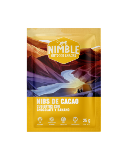 Nibs de cacao con chocolate y banano caja x 12 sobres de 25g