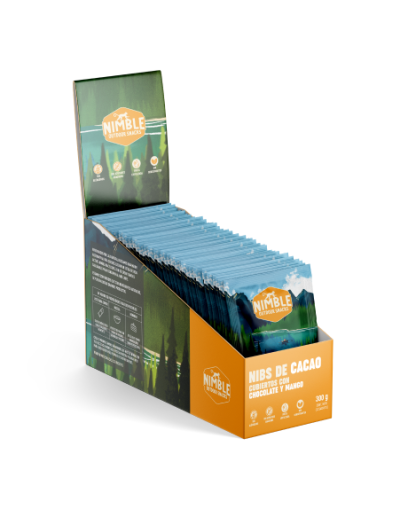Nibs de cacao con chocolate y mango caja x 12 sobres de 25g