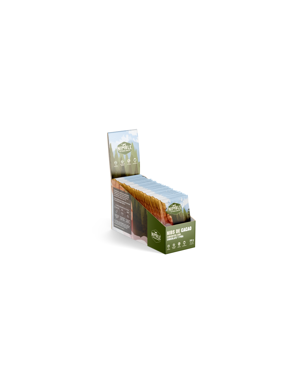 Nibs de cacao con chocolate y piña caja x 12 sobres de 25g