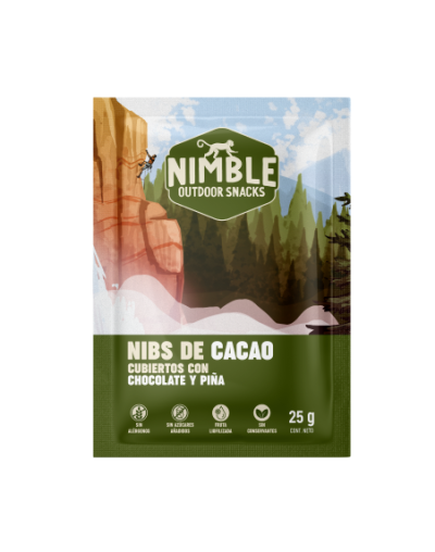 Nibs de cacao con chocolate y piña caja x 12 sobres de 25g