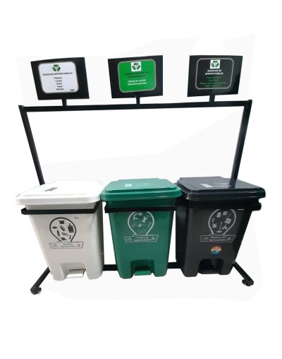 Punto ecológico de 35 litros tres puestos caneca tapa de pedal