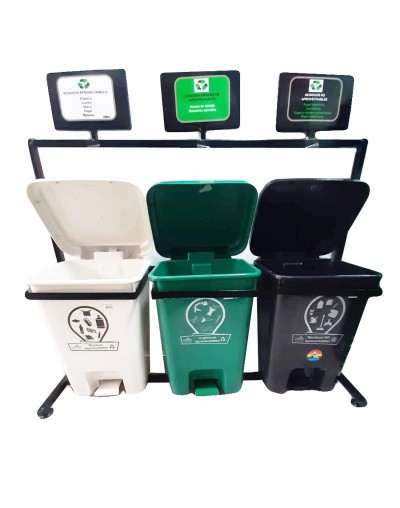 Punto ecológico de 35 litros tres puestos caneca tapa de pedal