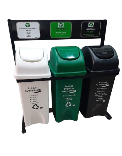 Punto ecológico de 35 litros tres puestos caneca vaivén