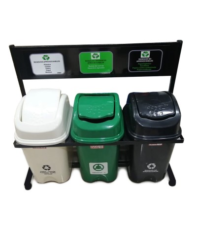 Punto ecológico de 30 litros tres puestos caneca de vaiven