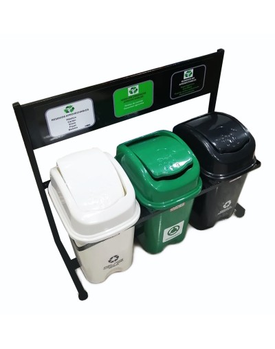 Punto ecológico de 30 litros tres puestos caneca de vaiven