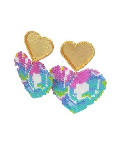 Aretes miyuki corazón multicolor
