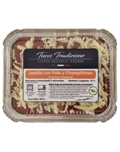 Lasaña individual con pollo y champiñones congelada 400  450 g