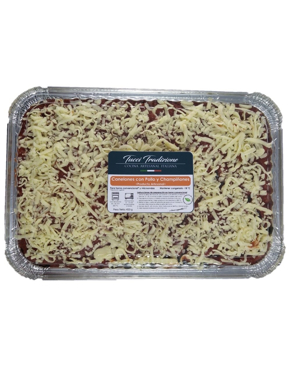 Canelones familiares de pollo y champiñones 2 kg  20 canelones  6 porciones