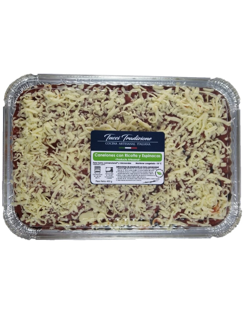 Canelones familiares con espinacas y ricota 2 kg  20 canelones  6 porciones