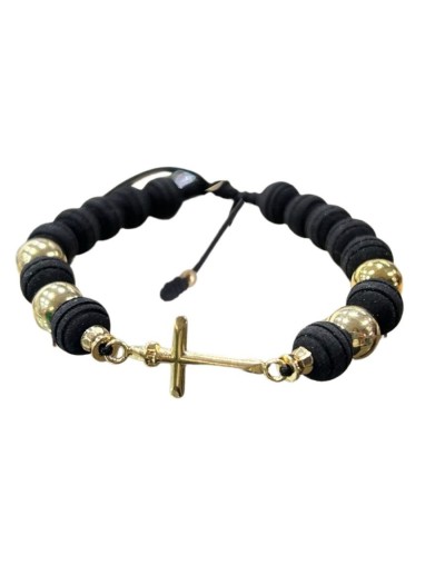 Pulsera cruz en oro laminado