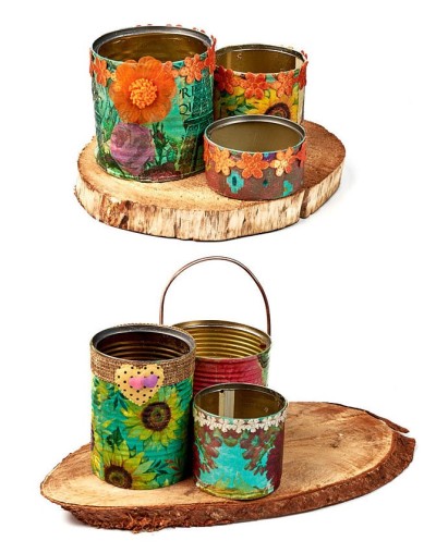 Organizadores con latas y madera