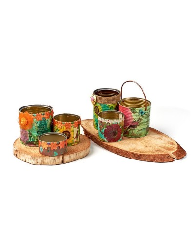 Organizadores con latas y madera
